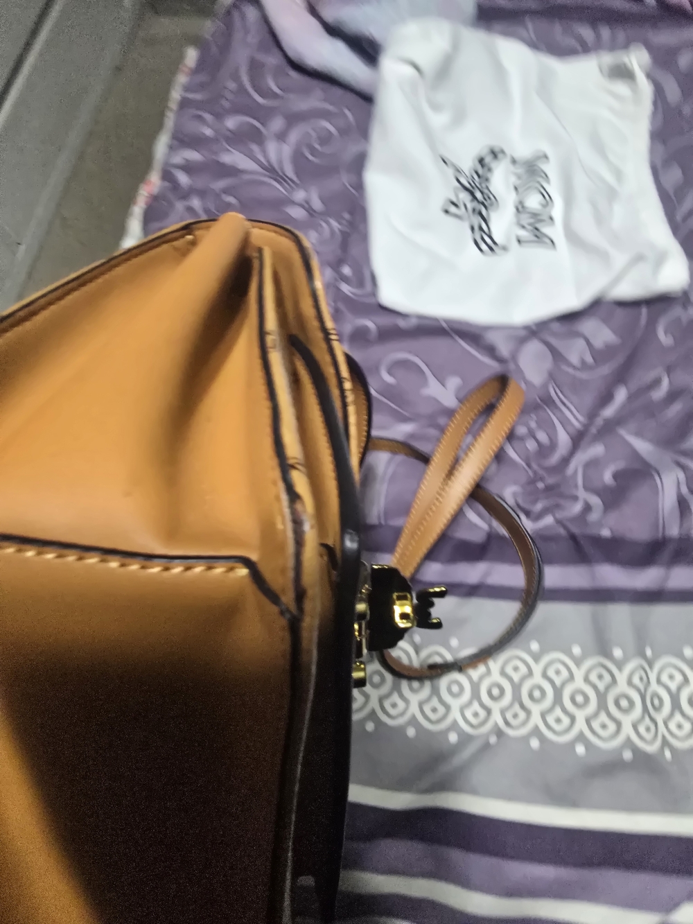 MCM Crossbody Bag in Cognac Brown with Gold Hardware